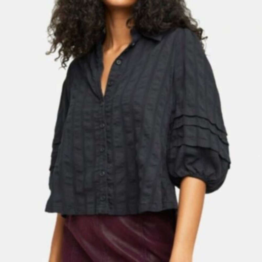 Free People Puff Sleeve Cropped Blouse